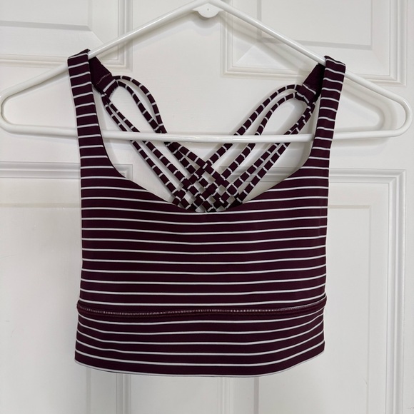 Lululemon Athletica Free To Be Sports Bra Burgundy White Stripe Size 6 - Picture 1 of 6